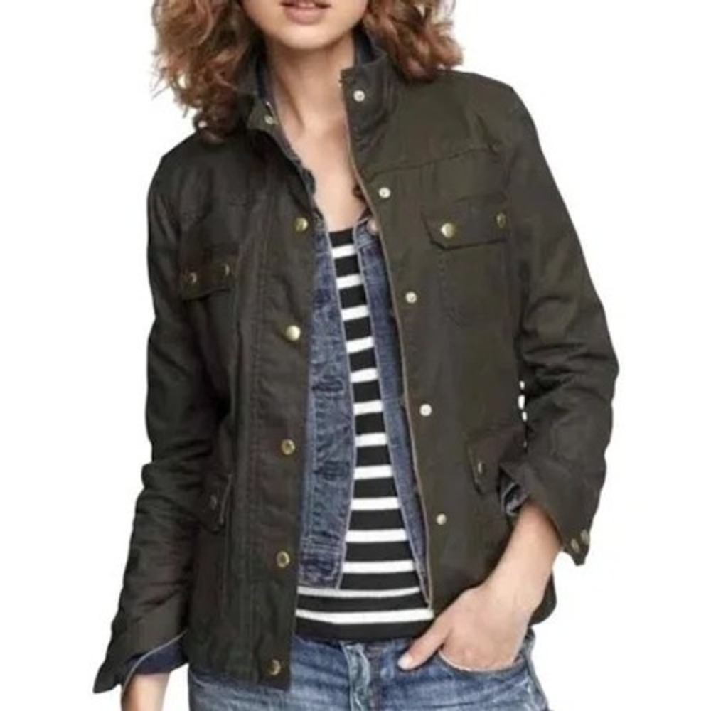 J.Crew Relaxed Boyfriend Field Jacket Olive Green Cotton Utility Coat Small
